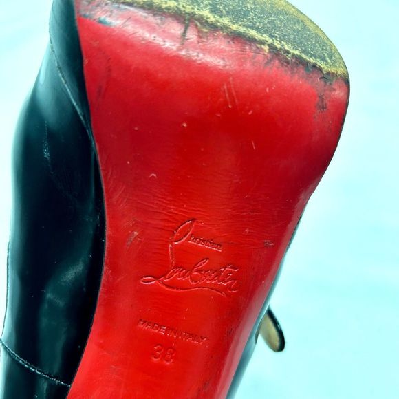 CHRISTIAN LOUBOUTIN Black Patent Leather Peep-Toe Mary Jane Platform Pum… - Picture 9 of 13